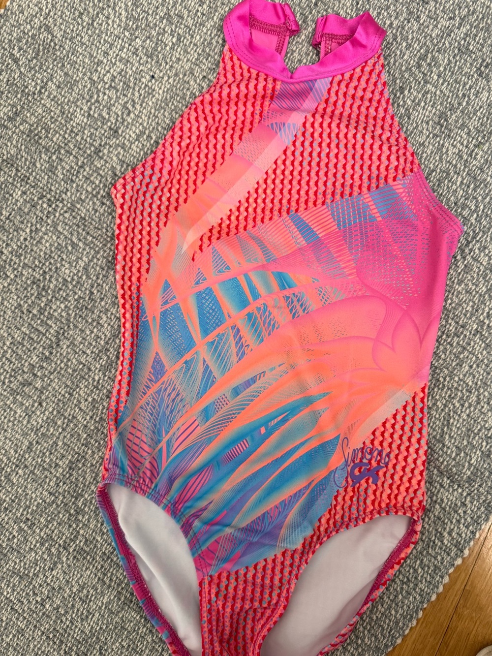Simone Biles GK Leotard Pink Coral Print High-Neck